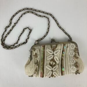 Almaplena Sequin Crossbody Clutch Bag Cream Floral Chain Threaded Strap Italy